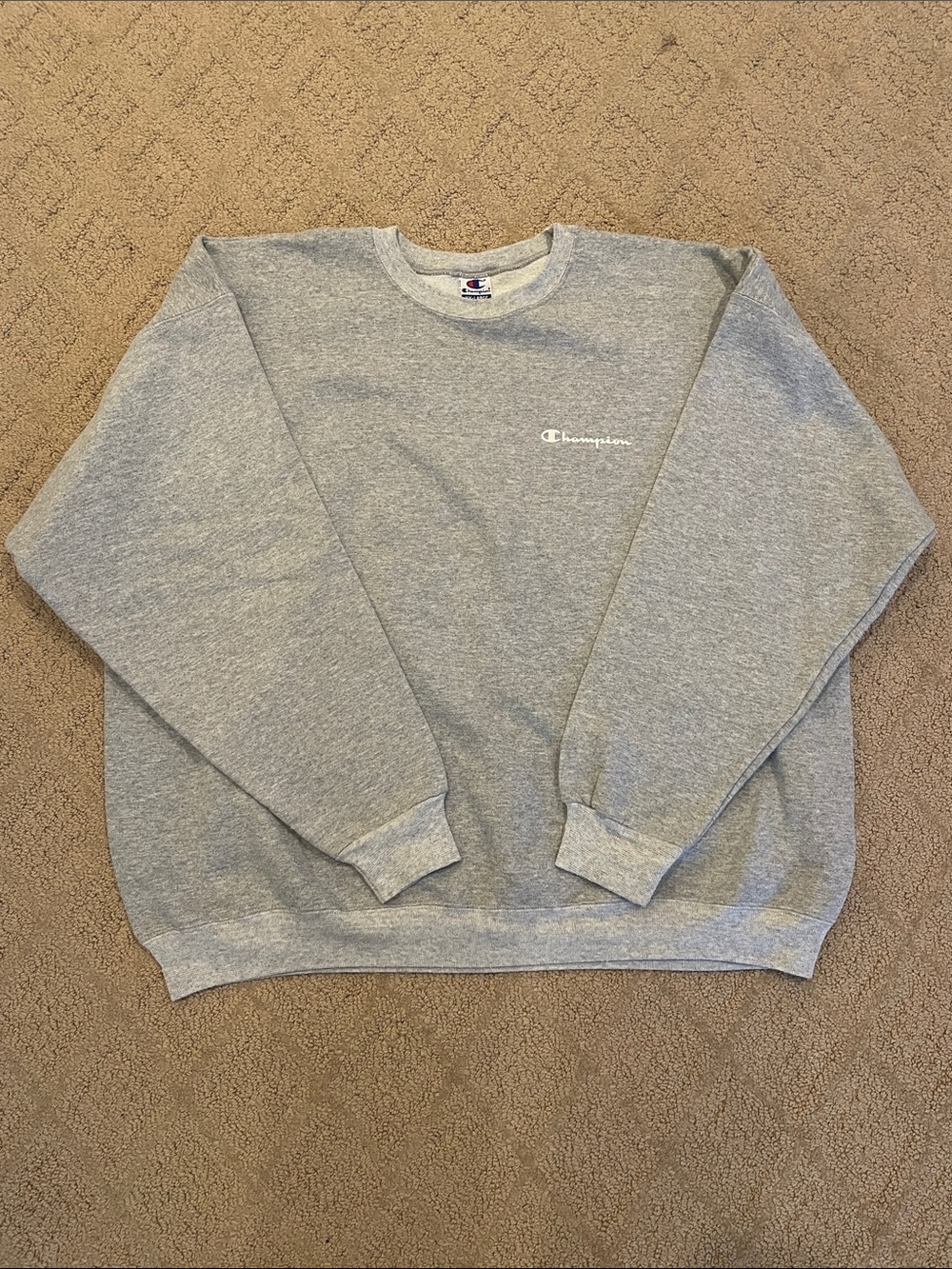Champion Light Gray Crewneck Sweatshirt with Script Logo